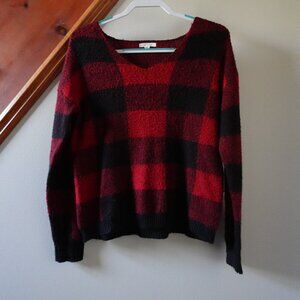 Maurices Red And Black Plaid Soft Cozy Sweater Mediun